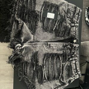 Fashion Nova Charcoal Distressed Jean Shorts